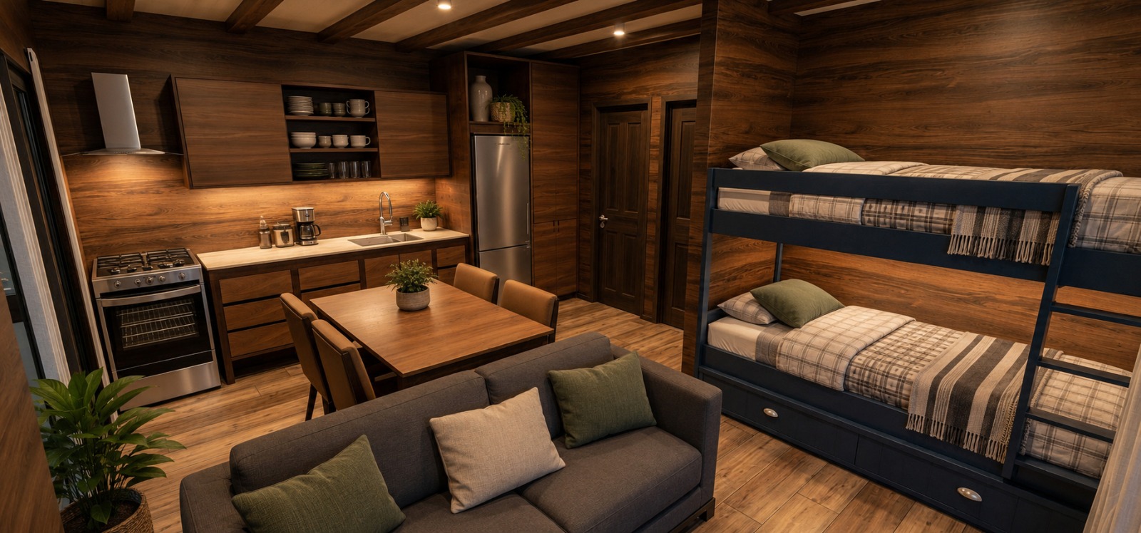 Ilustración conceptual de una cabaña de madera; espacio reservado para las imágenes del proyecto